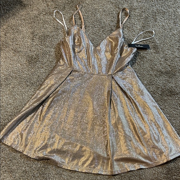 Lulu's Silver and Tan Metallic Dress - Picture 1 of 4
